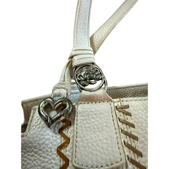 Brighton Cream Pebbled Leather Shoulder Tote Bag With Floral Metal Accents - Picture 7 of 12